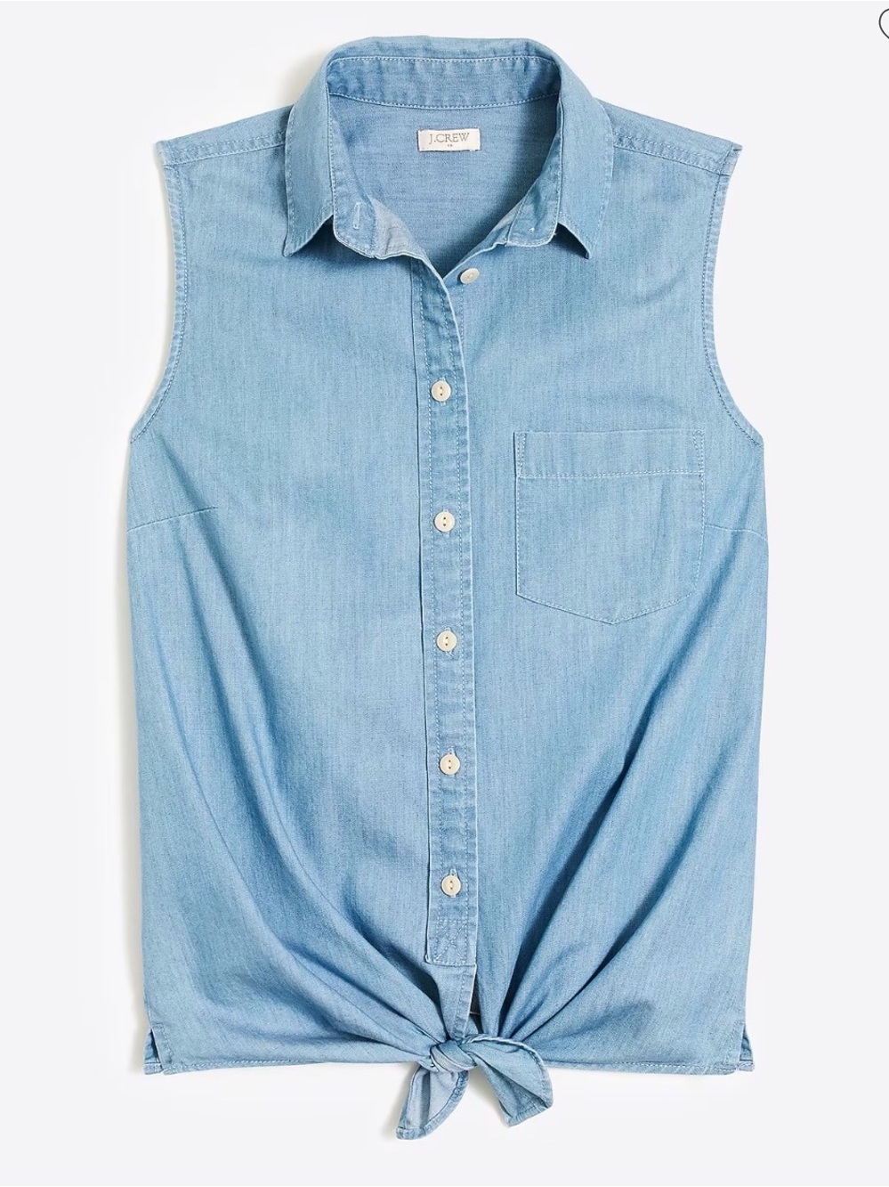 J. Crew Light Chambray Sleeveless Tie-Front Button Shirt